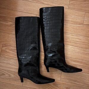 Toteme Black Croc-Embossed Tall Boots